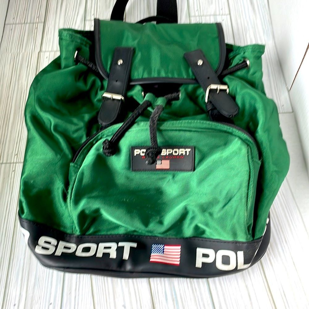 Vtg POLO SPORT Ralph Lauren RARE Kelly Green backpack drawstring y2k sporty 90s